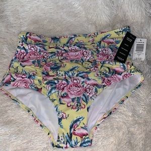 Yellow Flamingo Floral Swim Bottoms Size 14/16